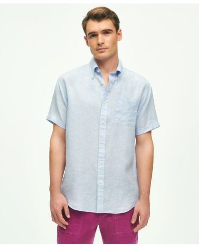 Brooks Brothers Irish Linen Short-sleeve Sport Shirt - Blue