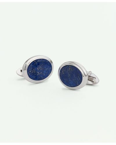 Brooks Brothers Sterling Silver Oval Rhodium-plated Cufflinks - Blue