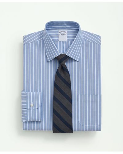 Brooks Brothers Stretch Supima Cotton Non-iron Poplin Ainsley Collar, Striped Dress Shirt - Blue
