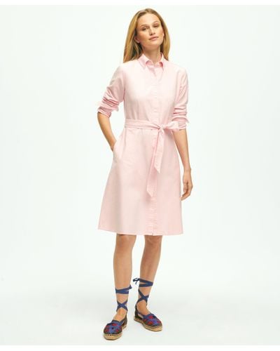 Brooks Brothers Cotton Oxford Belted Shirt Dress - Pink
