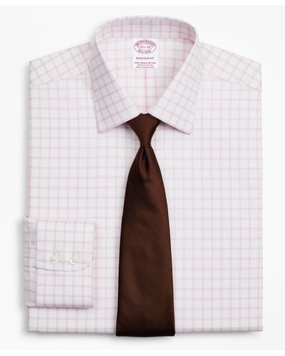Brooks Brothers Stretch Milano Slim-fit Dress Shirt, Non-iron Twill Ainsley Collar Grid Check - Purple