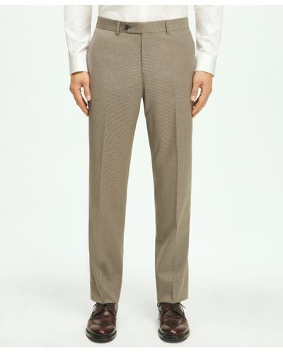 Brooks Brothers Classic Fit Stretch Wool Mini-houndstooth 1818 Dress Pants - Natural