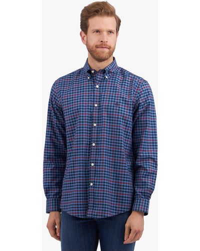 Brooks Brothers Camisa De Algodón Elástico Azul Non-iron Corte Regular Con Cuello Button Down