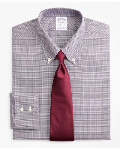 Brooks Brothers Stretch Milano Slim-fit Dress Shirt, Non-iron Royal Oxford Button-down Collar Glen Plaid - Purple
