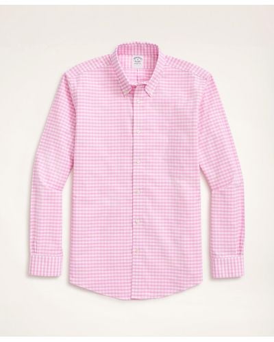 Brooks Brothers Stretch Regent Regular-fit Sport Shirt, Non-iron Gingham Oxford - Pink