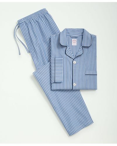 Brooks Brothers Cotton Broadcloth Bengal Striped Pajamas - Blue