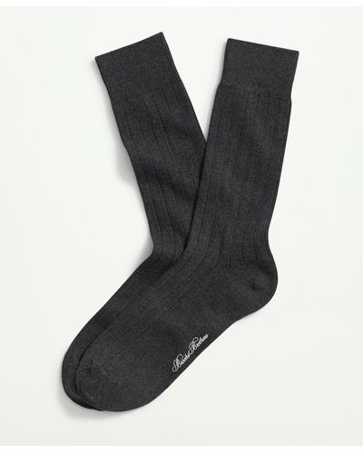 Brooks Brothers Cotton Blend Ribbed Crew Socks - Black