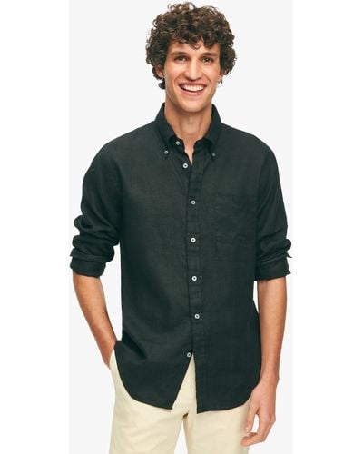 Brooks Brothers Black Regular Fit Linen Sport Shirt With Button Down Collar - Verde