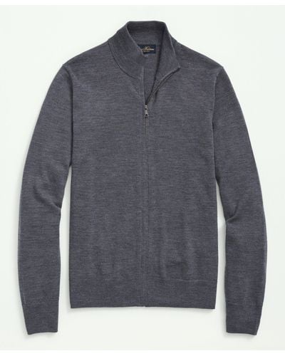 Brooks Brothers Big & Tall Fine Merino Wool Full Zip Sweater - Gray