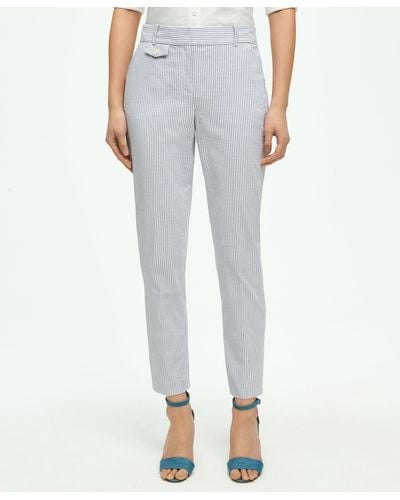 Brooks Brothers Classic Striped Seersucker Pants In Cotton Blend - Blue