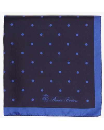 Brooks Brothers Silk Logo Pocket Square - Bleu