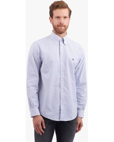 Brooks Brothers Blue And White Regular Fit Non-iron Stretch Cotton Casual Shirt With Button Down Collar - Azul