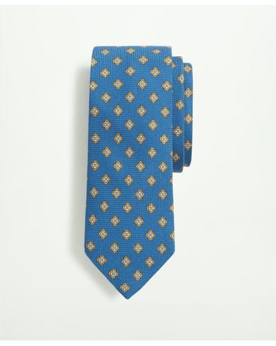 Brooks Brothers Cotton Silk Jacquard Flower Tie - Blue
