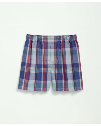 Brooks Brothers Cotton Broadcloth Madras Boxers - Blue