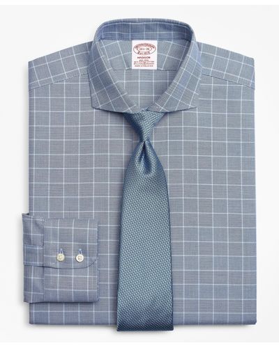 Brooks Brothers Stretch Regent Regular-fit Dress Shirt, Non-iron Royal Oxford Glen Plaid - Blue