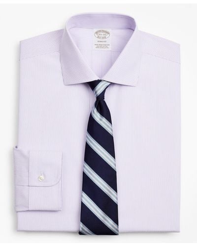 Brooks Brothers Stretch Milano Slim-fit Dress Shirt, Non-iron Poplin English Collar Fine Stripe - Multicolor
