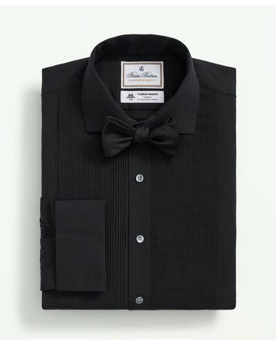 Brooks Brothers X Thomas Mason Cotton English Collar, Swiss Pleat Front Tuxedo Shirt - Black