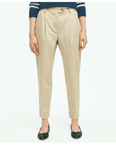Brooks Brothers Cotton Canvas Tapered Pleat Pants - Natural