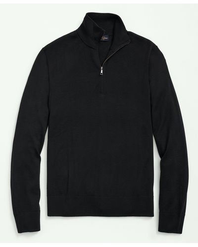 Brooks Brothers Big & Tall Fine Merino Wool Half-zip Sweater - Black