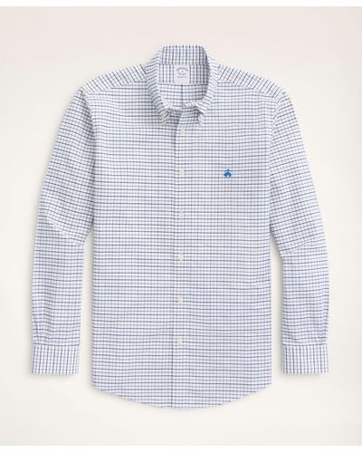 Brooks Brothers Milano Slim-fit Sport Shirt, Non-iron Oxford Windowpane - Blue