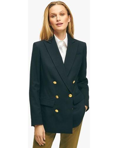 Brooks Brothers Navy Voyager Jacket In Double-breasted Wool Blend - Verde