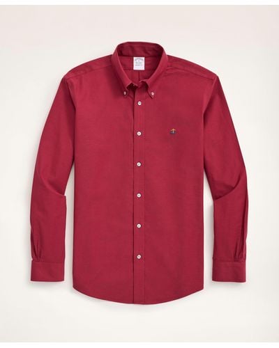 Brooks Brothers Stretch Milano Slim-fit Sport Shirt, Non-iron Oxford Button Down Collar - Red