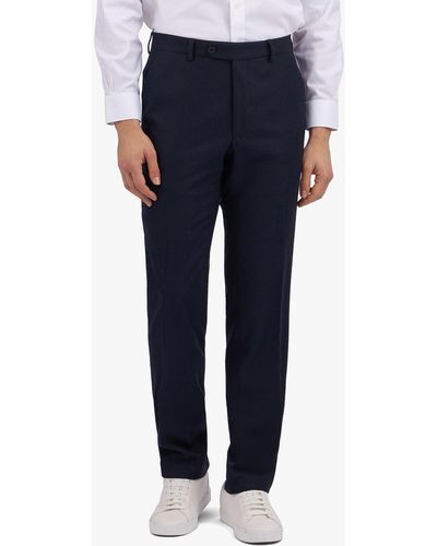 Brooks Brothers Navy Blue Wool Blend Regular Fit Flat Front Trousers - Azul
