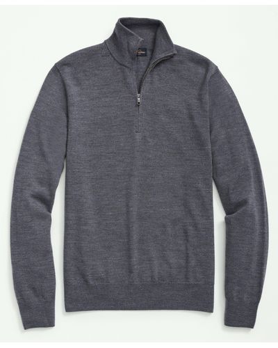 Brooks Brothers Big & Tall Fine Merino Wool Half-zip Sweater - Gray