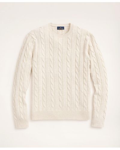 Brooks Brothers Big & Tall Supima Cotton Cable Crewneck Sweater - Natural