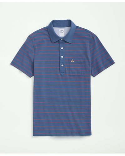 Brooks Brothers Peached Cotton Striped Vintage Polo Shirt - Blue