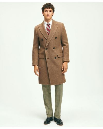 Brooks Brothers Wool Blend Double-faced Double Breasted Herringbone Overcoat - Natural