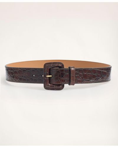 Brooks Brothers Leather Croc Embossed Belt - Natural