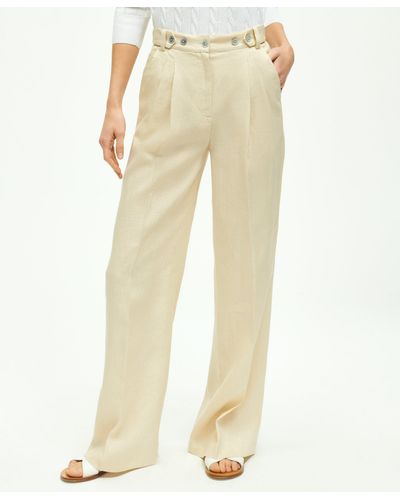Brooks Brothers Linen Wide Leg Pleated Pants - Natural