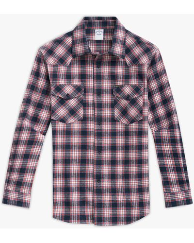 Brooks Brothers Navy Plaid Regular-fit Non-iron Cotton Shirt With Spread Collar - Viola