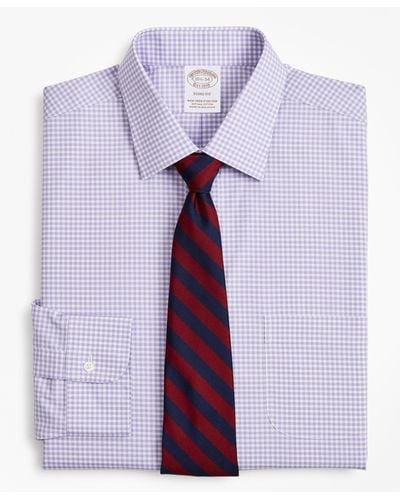Brooks Brothers Stretch Milano Slim-fit Dress Shirt, Non-iron Poplin Ainsley Collar Gingham - Purple