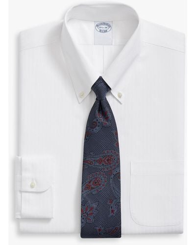 Brooks Brothers Camisa De Vestir De Algodón Elástico Blanco Non-iron Corte Regular Con Cuello Button Down