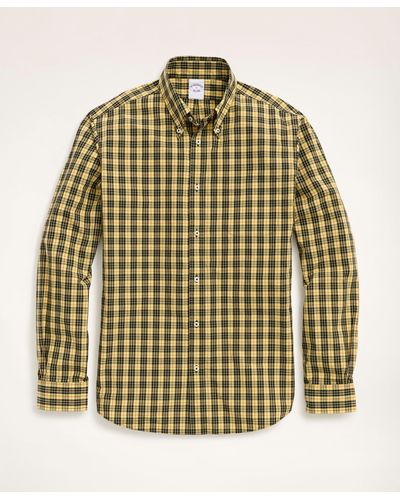 Brooks Brothers Friday Shirt, Poplin Yellow Tartan - Green