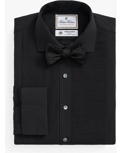 Brooks Brothers Black X Thomas Mason Cotton English Collar, Swiss Pleat Front Tuxedo Shirt - Nero