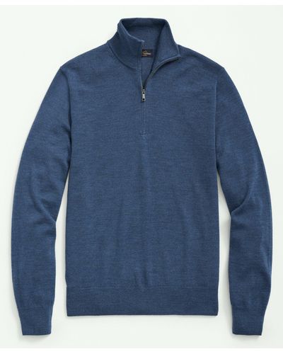 Brooks Brothers Fine Merino Wool Half-zip Sweater - Blue