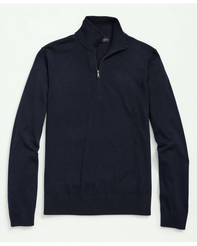 Brooks Brothers Big & Tall Fine Merino Wool Half-zip Sweater - Blue