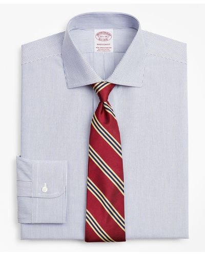Brooks Brothers Stretch Milano Slim-fit Dress Shirt, Non-iron Poplin English Collar Fine Stripe - Blue