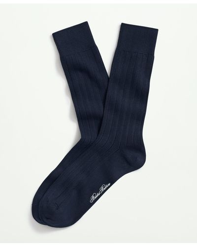 Brooks Brothers Cotton Blend Ribbed Crew Socks - Blue