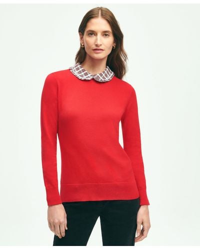 Brooks Brothers Cotton Removable Collar Sweater - Red