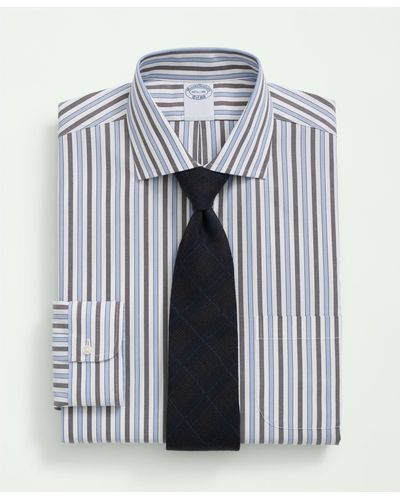 Brooks Brothers Stretch Supima Cotton Non-iron Pinpoint English Collar, Striped Dress Shirt - Blue