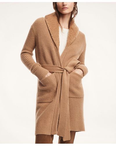 Brooks Brothers Camel Hair Belted Cardigan - Natural