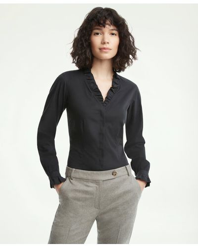Brooks Brothers Fitted Non-iron Stretch Supima Cotton Ruffle Dress Shirt - Black
