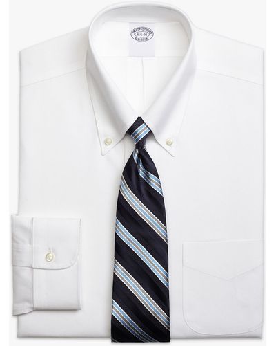 Brooks Brothers White Regular Fit Non-iron Pinpoint Button Down Dress Shirt - Blanco