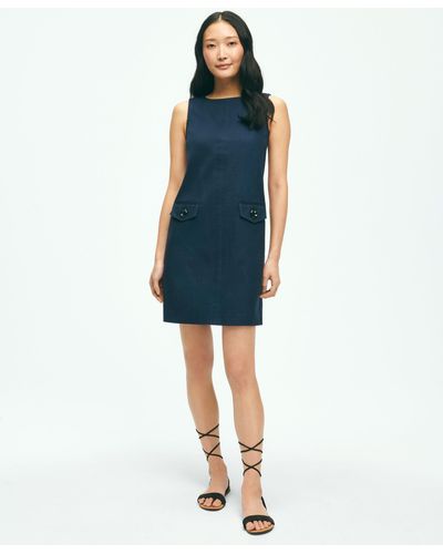 Brooks Brothers Crewneck Shift Dress In Basketwoven Cotton - Blue
