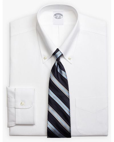 Brooks Brothers White Traditional Fit Stretch Supima Cotton Non-iron Dress Shirt With Button-down Collar - Blanco