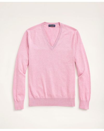 Brooks Brothers Supima Cotton V-neck Sweater - Pink